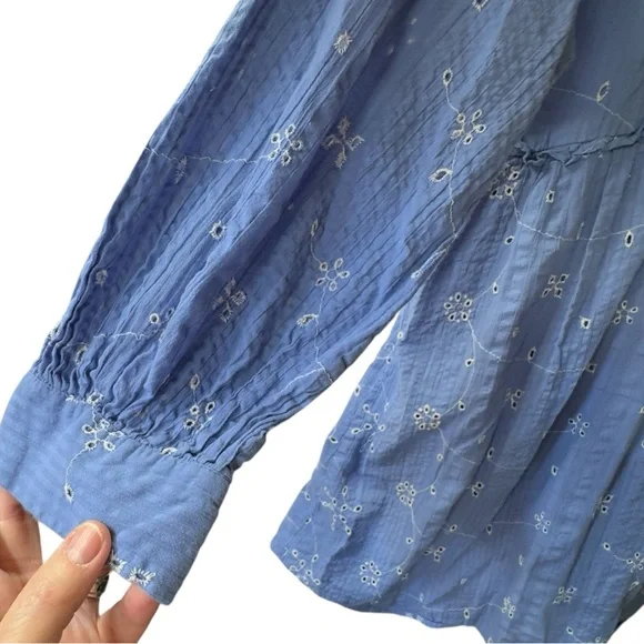 Zara Blue Smocked 3/4 Sleeve Embroidered Tunic‎ - Picture 5 of 11